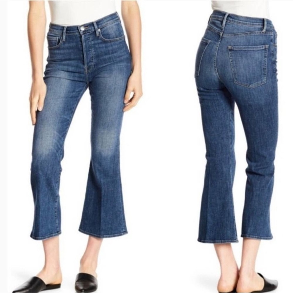 FRAME Le Crop Flare Button Fly Blue Jeans High Waisted Sunrise Park 29 LCF6540
